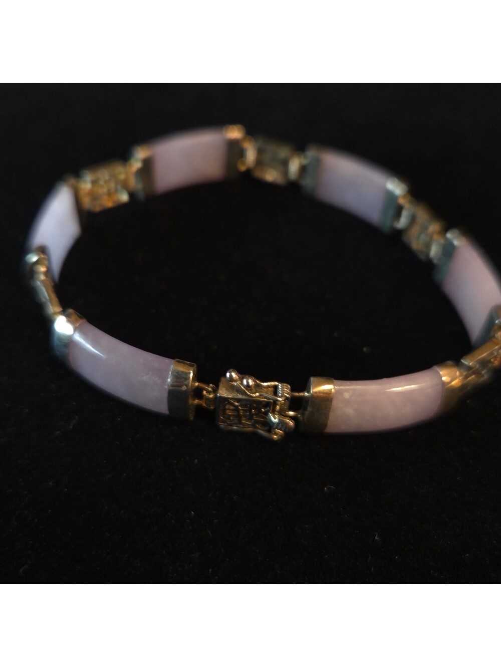 Vintage 7 1/2" Sterling Silver Chinese Pale Green Jade Bracelet